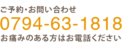 ご予約・お問い合わせ 0794-63-1818 お痛みのある方はお電話ください